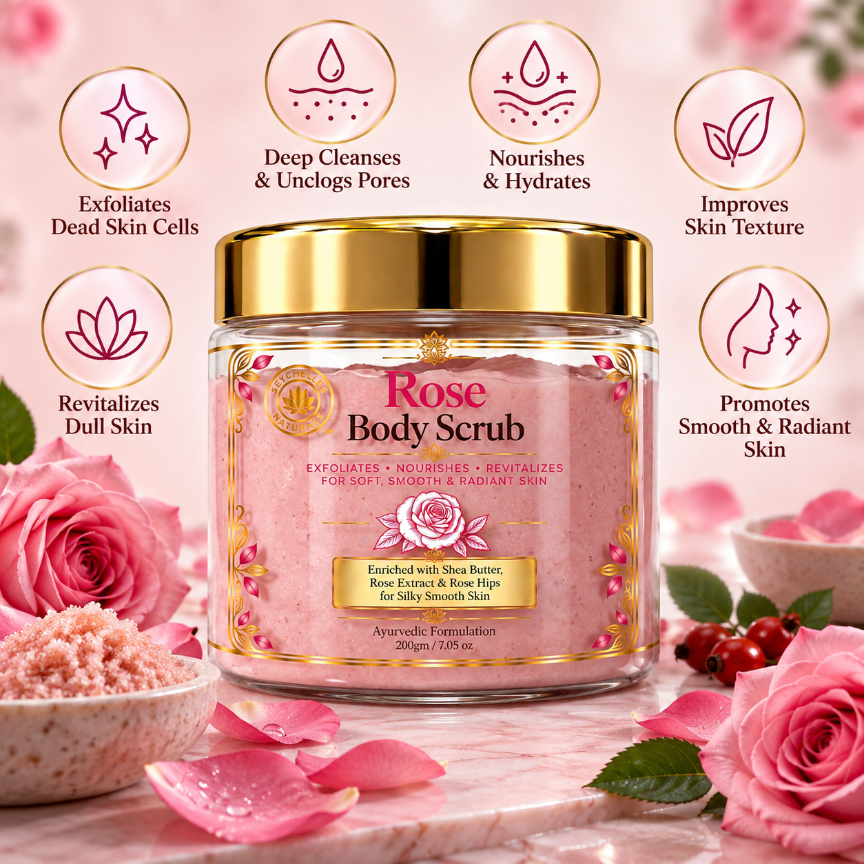 Seychelles Organic Rose Body Scrub 200gm