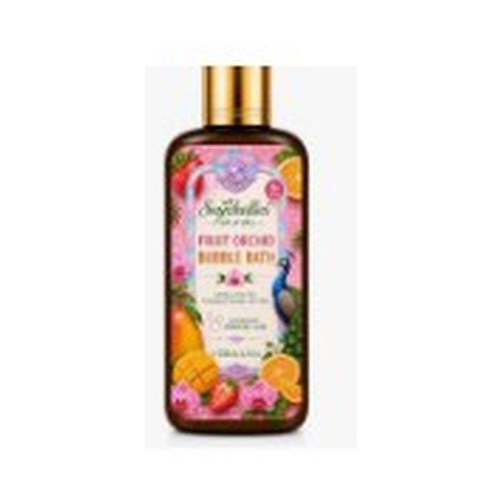 Seychelles Naturals Fruit Orchid Bubble Bath bottle with tropical fruit and orchid design