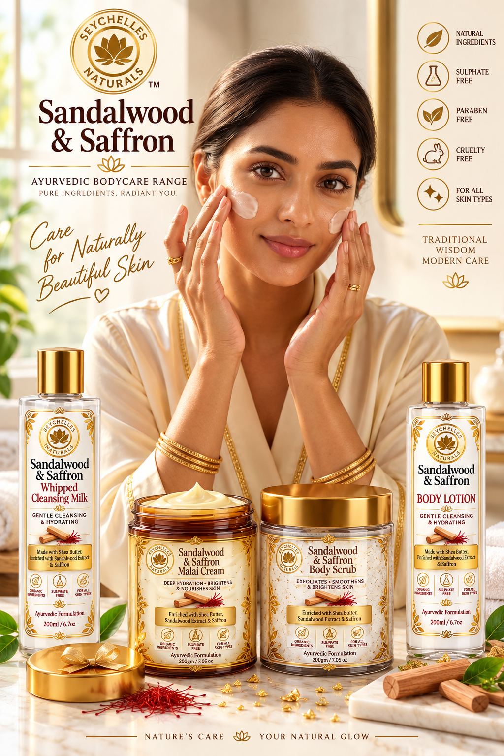 Seychelles Organic Sandalwood & Kesar Malai Cream (100gm)
