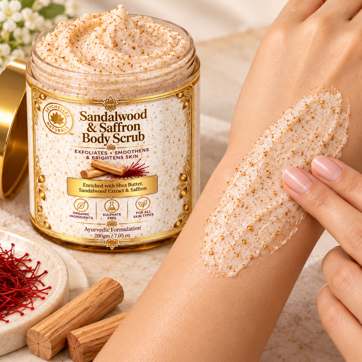 Seychelles Organic Sandalwood Saffron Body Scrub (200gm)