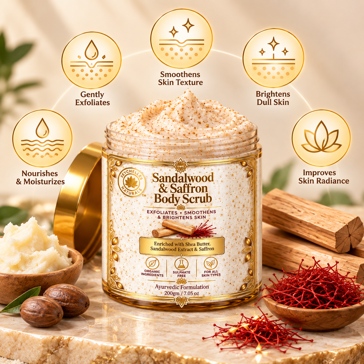 Seychelles Organic Sandalwood & Kesar Malai Cream (100gm)