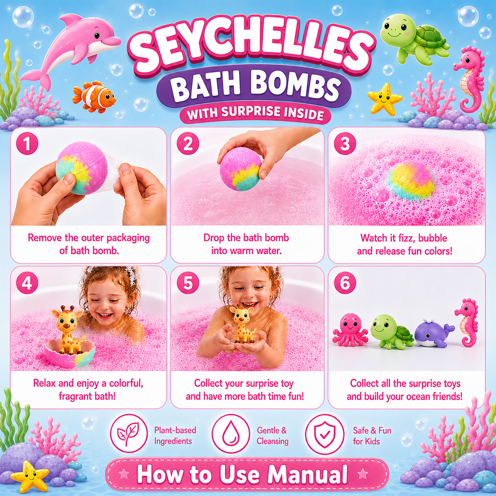 Seychelles Organic Bubble Bath Bombs with Toys Inside